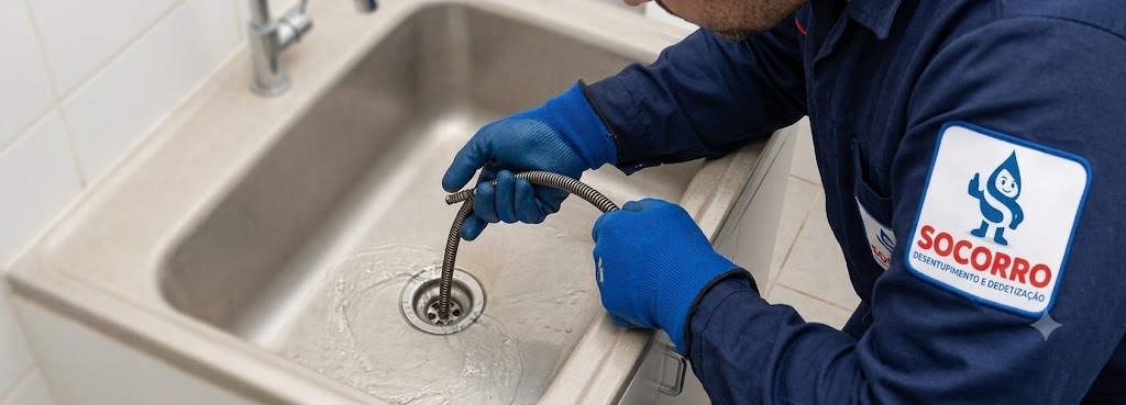Profissional realizando Desentupimento de Esgoto, Pias, Ralos e Vasos Sanitários em Camboriú