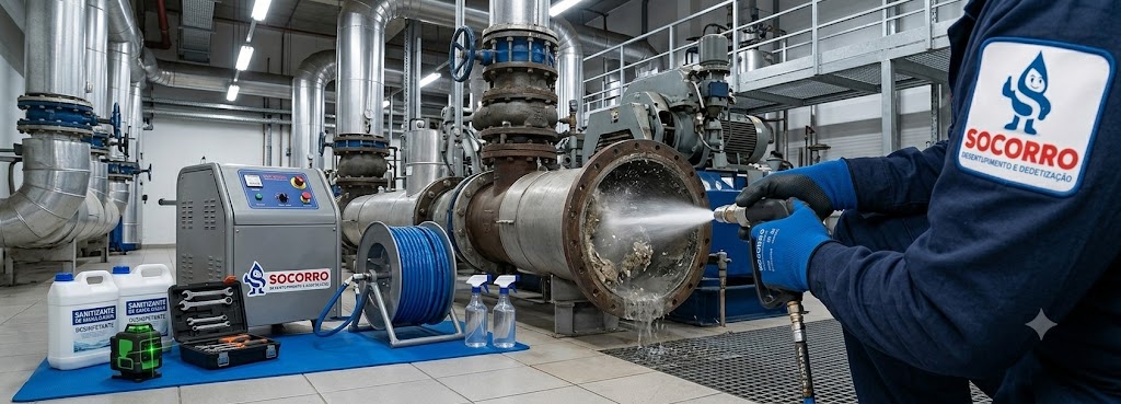 Profissional realizando Desentupimento, Hidrojateamento e Manutenção Preventiva Industrial em Camboriú