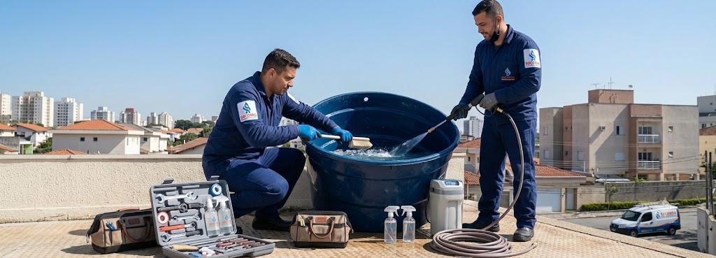 Profissional realizando Limpeza e Higienização de Caixas D'água em Camboriú